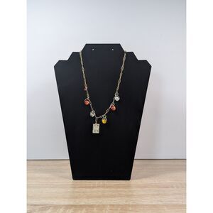 Women’s 20" Charm Necklace – Gold Tone Chain – Colorful Bead Charms